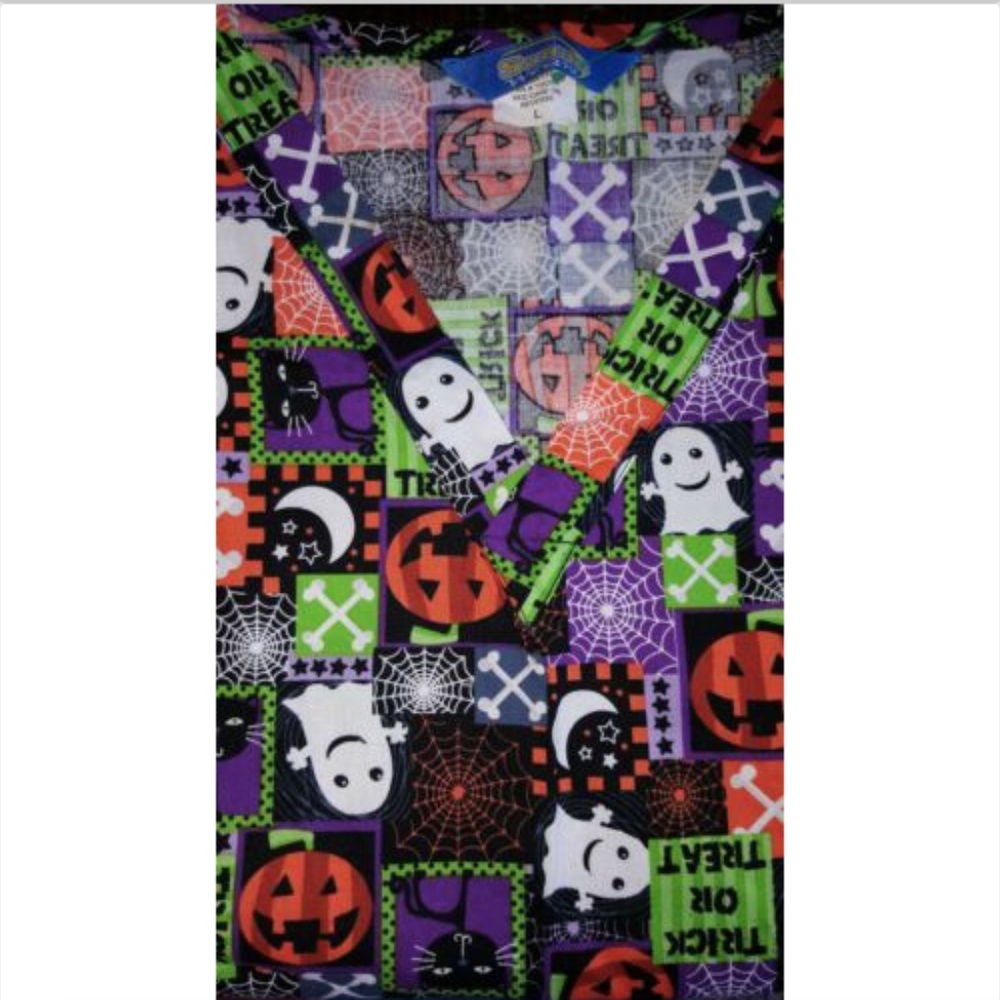 Halloween Ghost & Pumpkin V-Neck Top - Purple/Black/Orange/Green